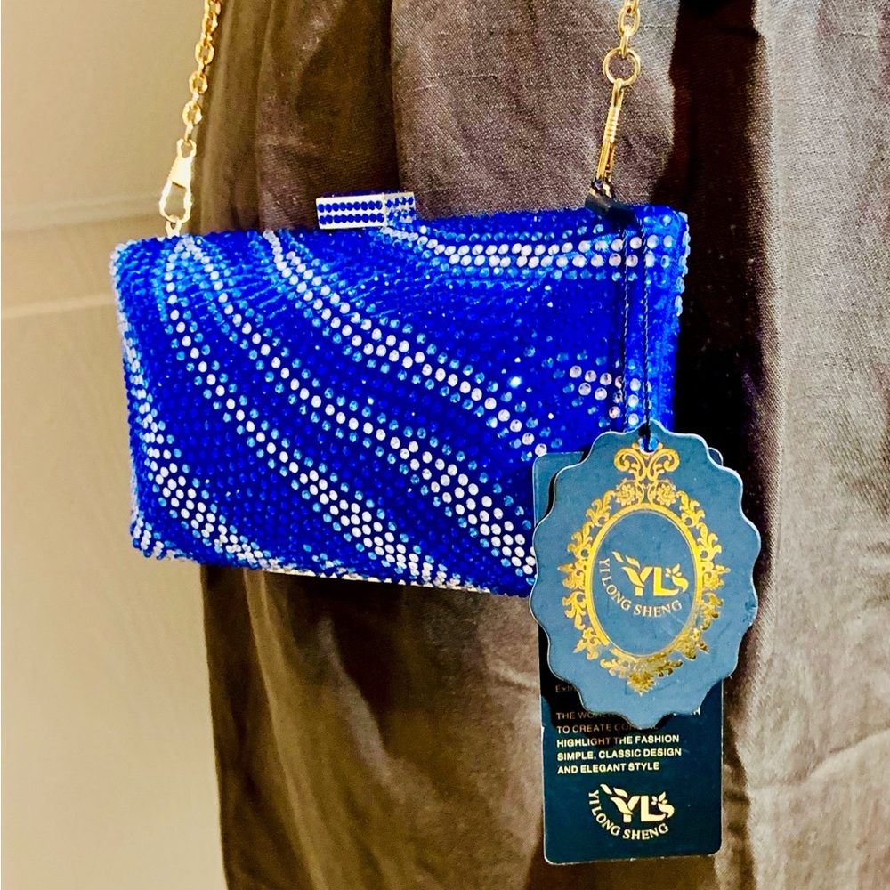 YI Long Sheng Clutch Crossbody Sparkles NWT Blue Bag